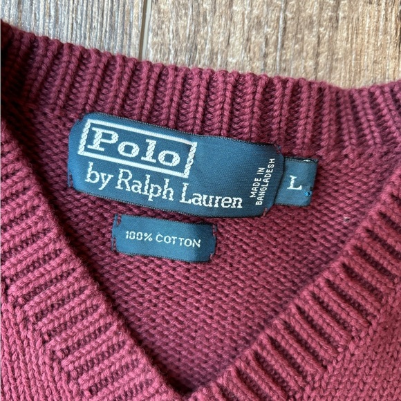 Polo Ralph Lauren V-Neck Burgandy Sweater 100% Cotton Men's Size L - Picture 10 of 12